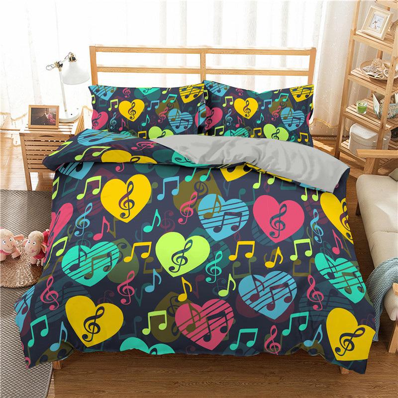 Barevný povlak na přikrývku s hudebními notami sada velikosti King Queen houslový klíč ložní souprava polyester melodie hudba kreativní rytmický povlak na přikrývku