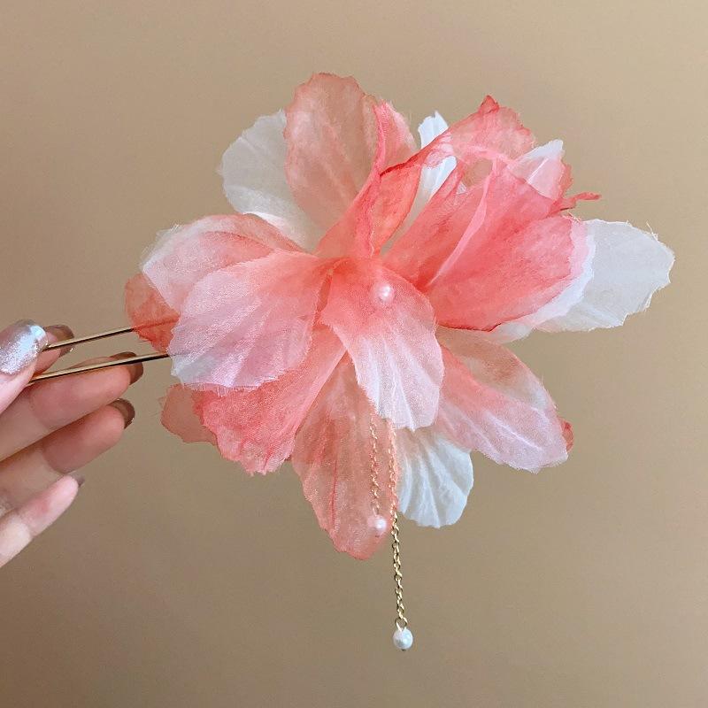 Flower Pearl Fringed Hairpin Small Fresh and Fashionable Fairy Style Hairpin Temperament Versatile High-end Hair Accessories Woman