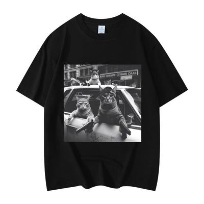 Funny Cat Gang Meme Graphic T Shirts Men's Women's Fashion Vintage Short Sleeve T-shirt High Quality Cotton Oversized T-shirts