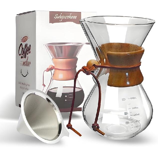 Pour Over Coffee Maker 8 Cup Classic Series Coffee Dripper Brewer Glass Coffee Carafe High Heat Resistant (8 Cup/28 oz) 6 cup/20 oz