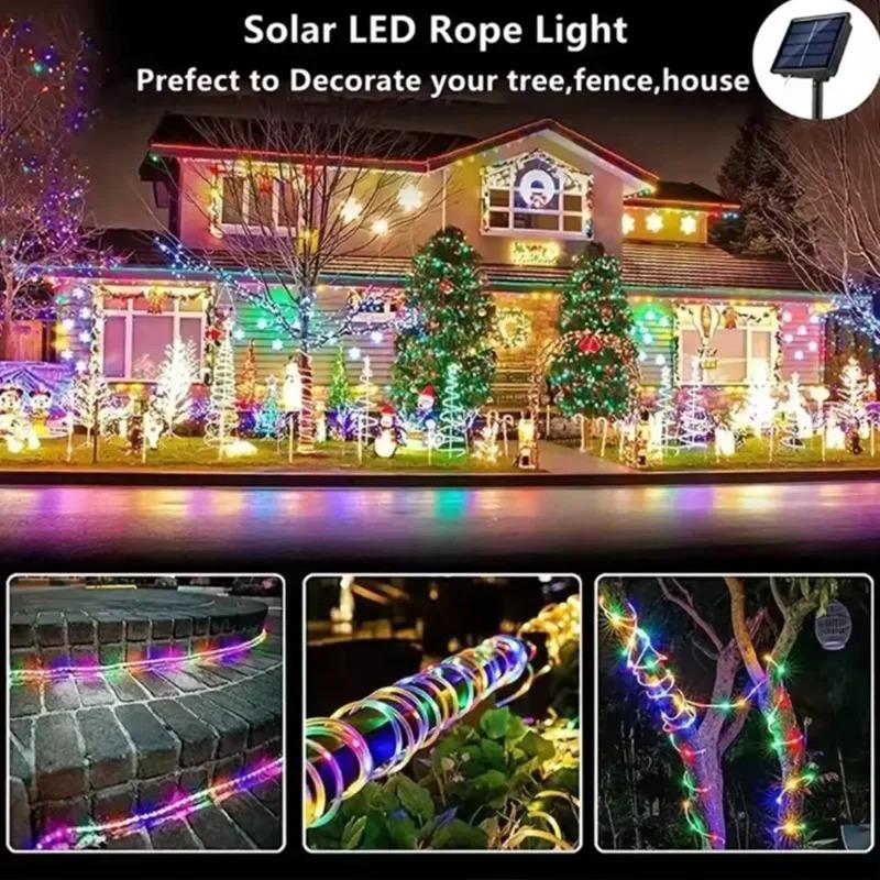 Solar LED Rope String Lights, Waterproof Tube Fairy Garland Lamp for Outdoor Garden, Christmas Holiday & Home Decoration