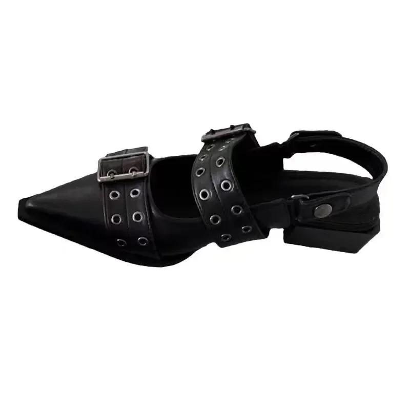 Fashion 2025 Summer Sandals Gothic Thick High Heels Women's Street Style Mid-high Heel Punk Retro Sandals High Heels Sandalias De Mujer