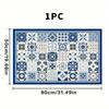 1Pcs Rubber Drying Mat With Retro Blue Simple Print For Coffee Shop Kitchen Carpet Tableware Durable Diatom Mud Table Mat Pet Mat Coffeeware
