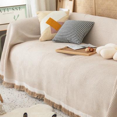 Double Sided Usable Sofa Cover High Quality Cotton Yarn Tassel Edge Anti Slip Cover Seasonal Universal Dust Slipcover Blankets