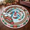 Indoor Decorative Floor Covering Round 3D Christmas Rug, Vortex Optical Illusion Area Santa Snowman Staircase Versatile Holiday Entryway Mat