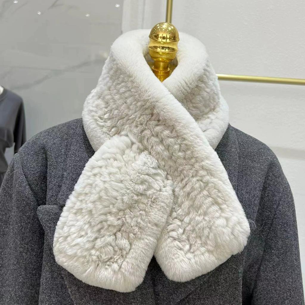 Imported Real Rex Rabbit Fur Scarf Korean Version Simple Long Woven Mao Mao Scarf Warm Double-sided Thickened Fur Collar