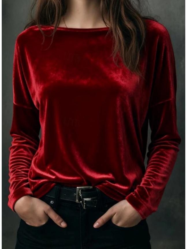 Spring 2026 Elegant Velvet Round Neck Women's Top