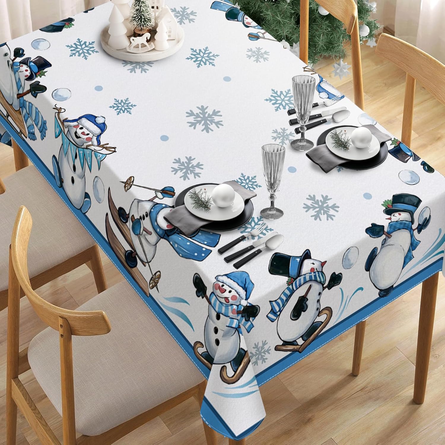

Merry Christmas Snowman Tablecloth For Table Decoration Winter Xmas Snowflakes Kitchen Dining Table Cloth Navidad Decorations 50x50cm napkin