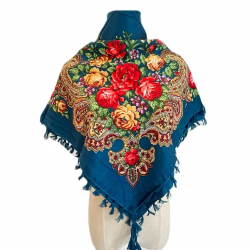 Vintage Print Cotton Headscarf for Women - Ethnic Style Spring/Summer Wrap, Shawl, Triangle, 90cm Square