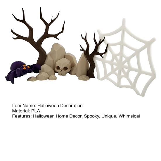 Halloween Decoration Spooky Spider Web Skull Tree Tabletop Centerpiece 3D Printed Graveyard