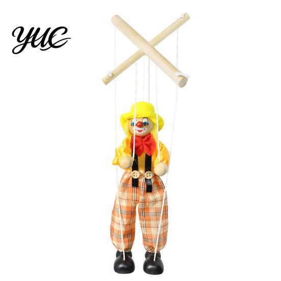 Classic Storytelling Puppet Wooden Clown Marionette Toy, Vintage Pull String with Movable Interactive Limbs, Handcrafted Theatre Toy for Kids