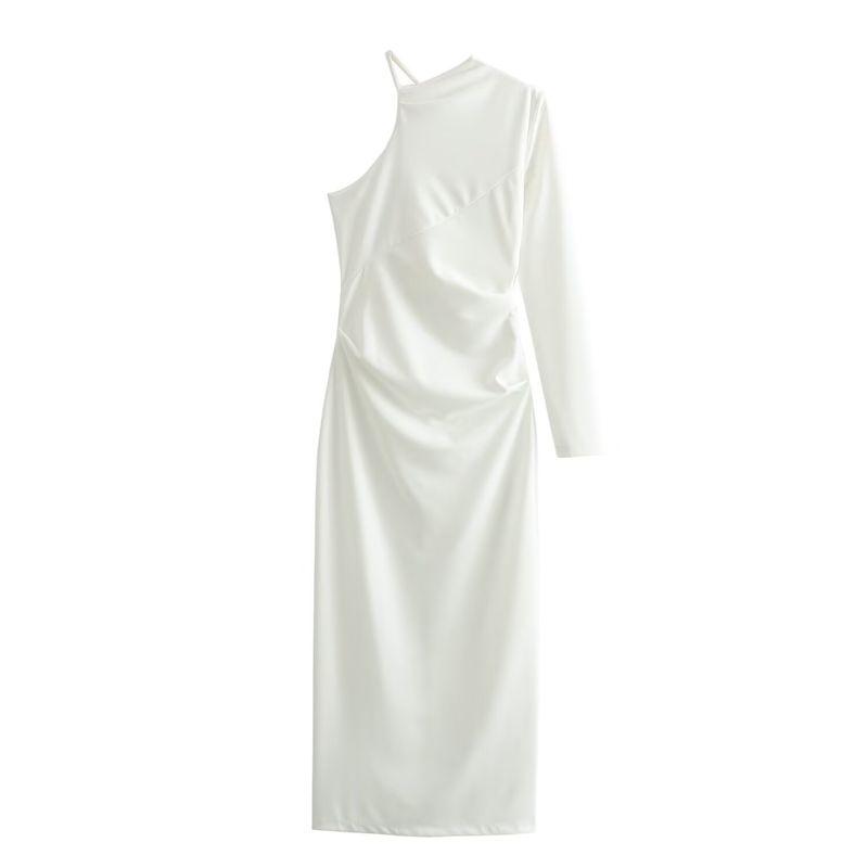 

Zbza Spring New Women s Clothing Slit Hemline at Hem Asymmetric off-Shoulder Long Sleeves Dress 1058001 712 White XS