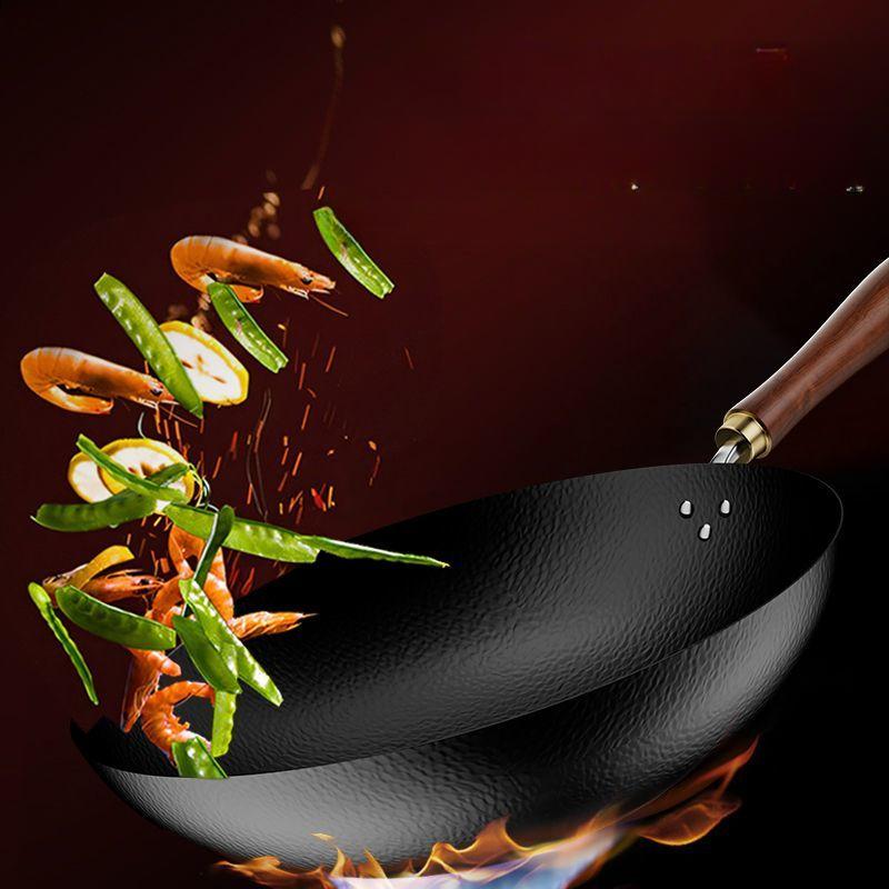 Hammer Patterned Wok Without Coating Household Wok Vegetable Wok Old-fashioned Hand Forged Non Stick Wok Round Bottomed Wok