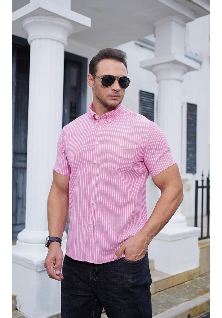 Men's Plus Size Summer Striped Short Sleeve Loose Casual Shirt