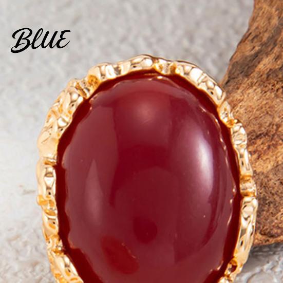Hypoallergenic Feel Earrings 1 Pair Vintage Oval Stud for Women Retro Statement Textured Carved Gold Plated Gemstone Earrings Frame Chunky