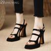 Fashion Square Toe Platform Women Sandals Super High Heels Shoes 2025 Trend Summer Slingback Shallow Dress Pumps Elegant Sandalias Mujer