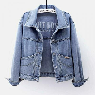 Denim Jacket Women's Korean Version Loose Spring and Autumn Versatile New Thin Embroidery Solid Color Short Black Jacket Top