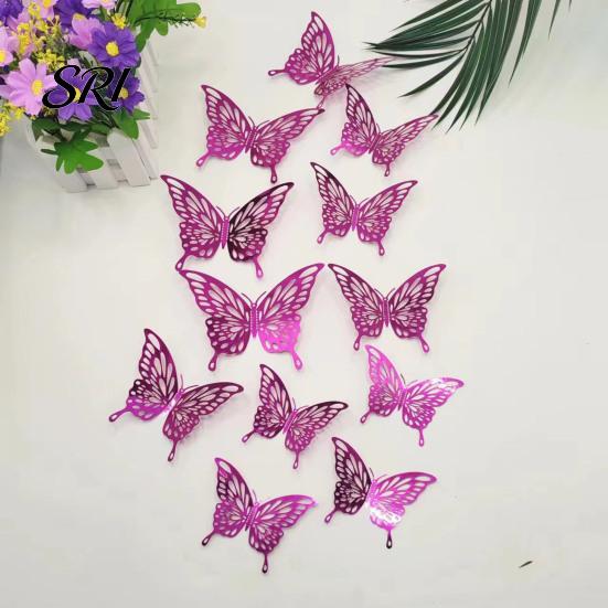 Home Atmosphere Decor 12Pcs/Set Wall Sticker 3D Hollow Butterfly Design Lightweight Easy Living Room Installation Decals Bedroom Birthday Party