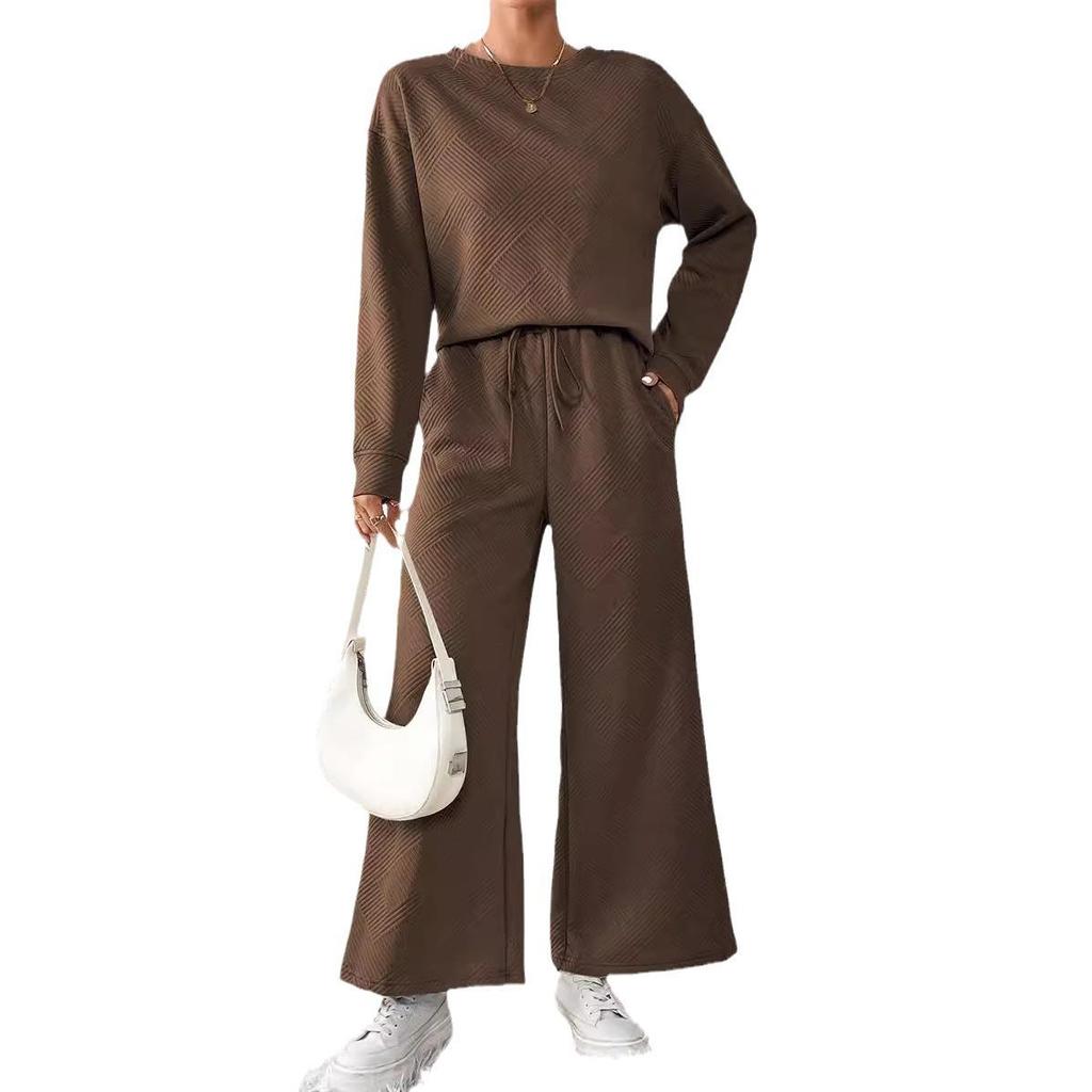 Autumn/Winter Solid Color Textured Casual Women's Loose Two-piece Suit Set