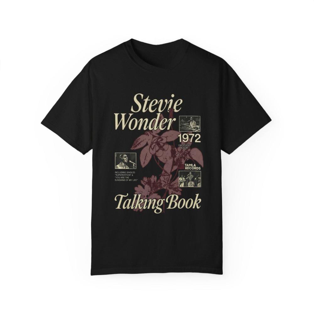 Comfort Colors Stevie Wonder 1972 Album Talking Book Graphic TShirt Pure Cotton All Seasons Couple Streetwear Top