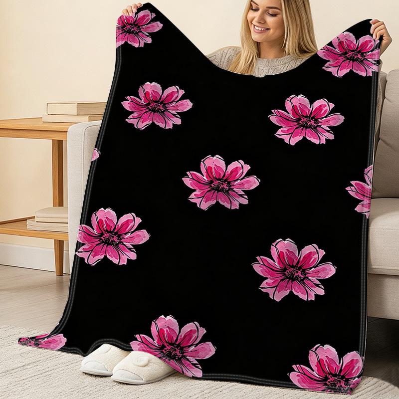 Fluffy Floral Flannel Fleece Blanket Machine Washable, Soft, Warm & Cozy, Ideal for Home Decor, Office Naps, Christmas & Halloween Use