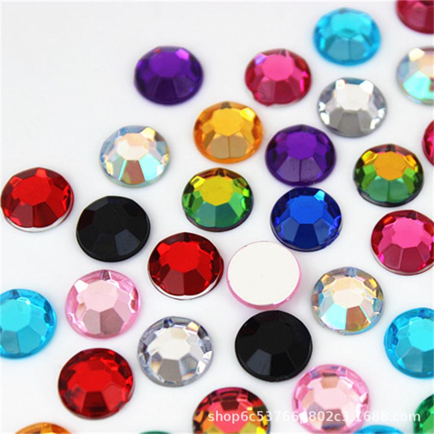 10mm Round Acrylic No-Hole Flat-Bottom Rhinestone Forehead Stickers for DIY Crafts