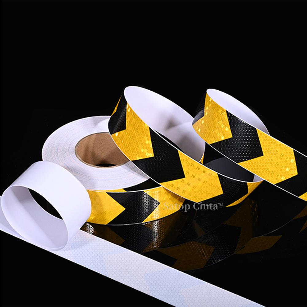 5cmx25m Yellow Black Arrow Lattice Reflective Tape Sticker PVC Reflector For Things Car Vehicle Truck Roadway Parking Reminding