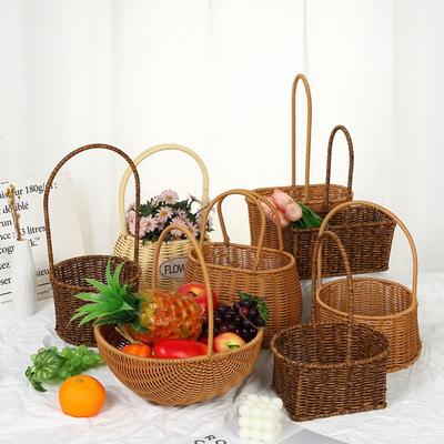 Home Desktop Decoration Kitchen Storage Basket Imitation Rattan Garden Picnic Basket