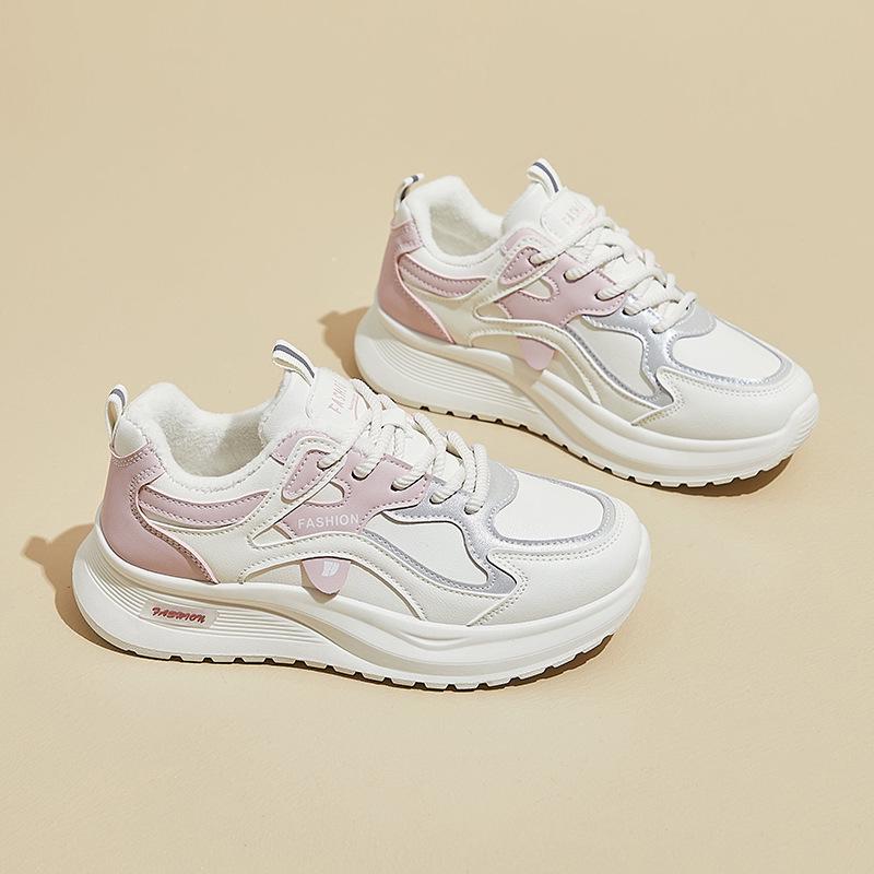 

Зимние женские кроссовки из корейского бархата на толстой подошве 2024 года — теплая повседневная обувь для студентов (В103-2) 39 бежевый/розовый