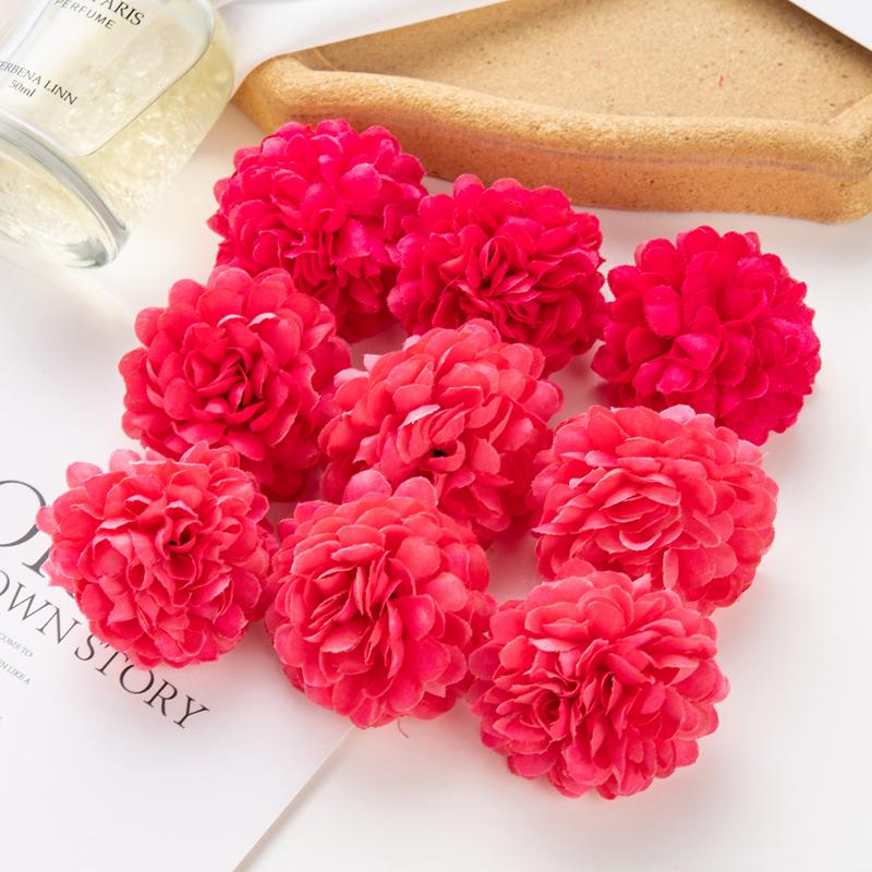 100PCS Artificial Hydrangea Flowers Wedding Home Party Room Decoration Christmas Candy Box Fake Silk Scrapbook Plants