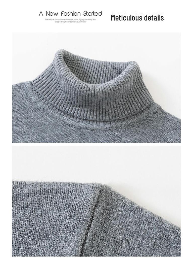 Men's Fashion Anti-Pill Turtleneck Sweater - Trendy Solid Color Knit, Long Sleeve Bottoming Shirt