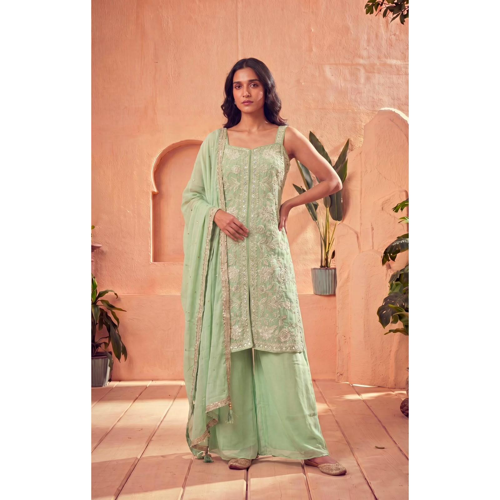 Bollywood Sharara Suit Indian Pakistani Salwar Kameez Party Wedding Wear Dress L-40 светло-зеленый
