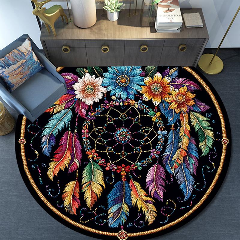 Okrągły dywanik Dreamcatcher, dywanik do salonu, sypialni, sofy, pokoju zabaw, dekoracja, antypoślizgowa mata podłogowa