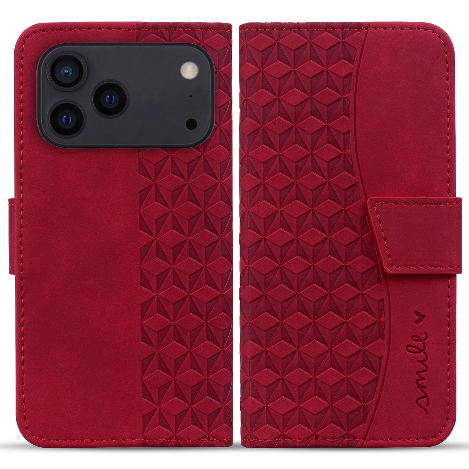 

For iPhone 17 Pro Case Rhombus Pattern Leather Wallet Phone Cover with Wrist Strap E