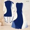 Women Plus Size Off White Printed Two Piece Set Sleeveless Round Neck Tie Waist Flare Dress And Long Sleeve Open Cardigan