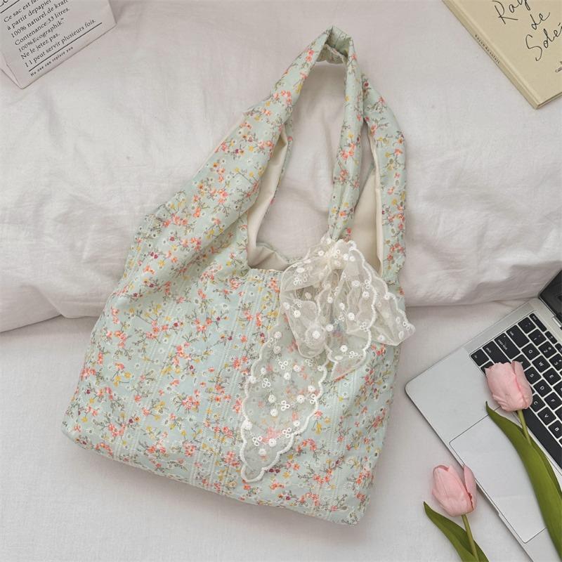 Korean Niche Hollow Broken Flower Canvas Bag Women's New Largecapacity Commuter Underarm Bag Shoulder Bag