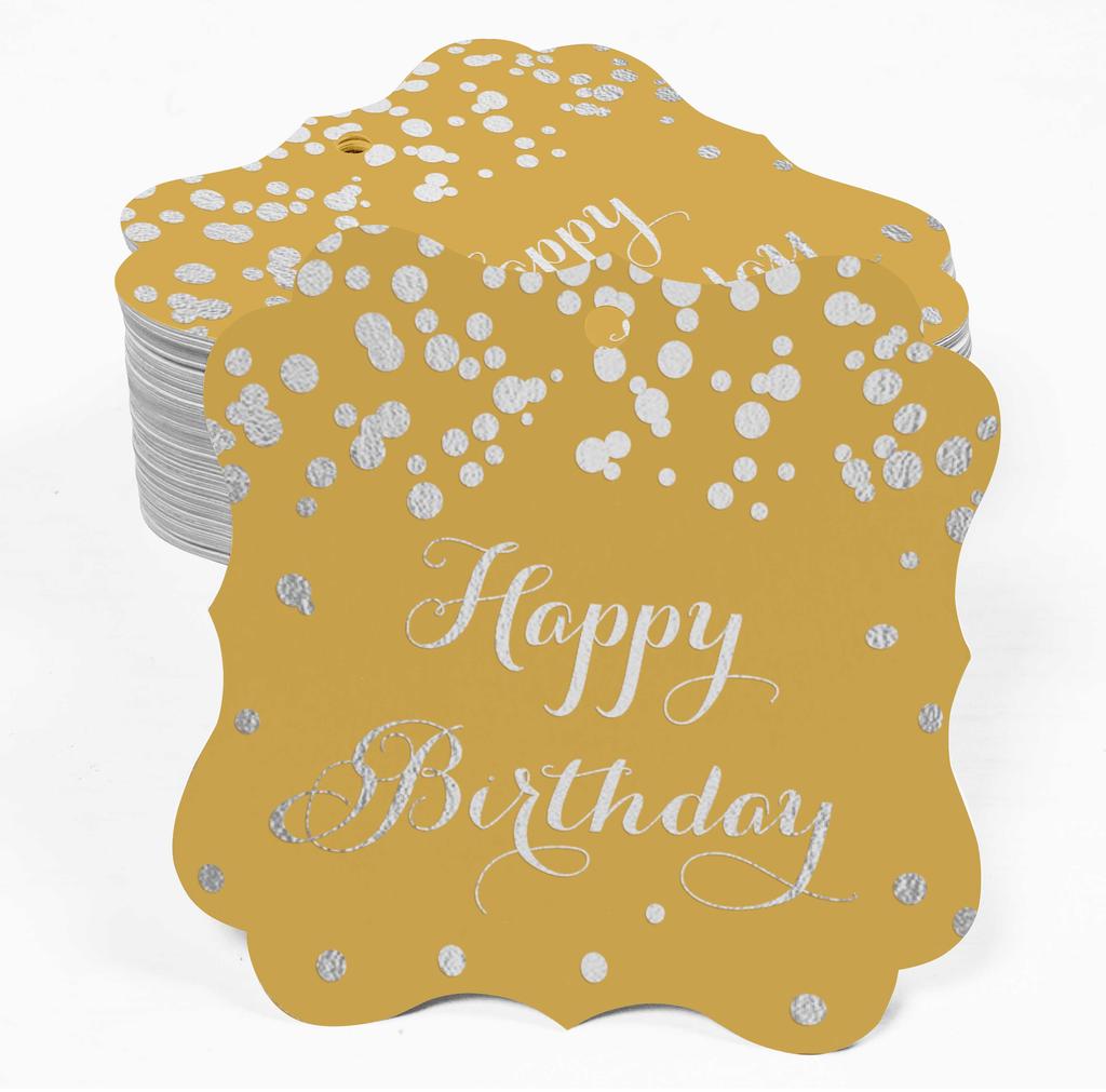 Inkdotpot Real Gold Foil Bracket Shape Paper Hang Tags Happy Birthday Favor Tags Pack Of