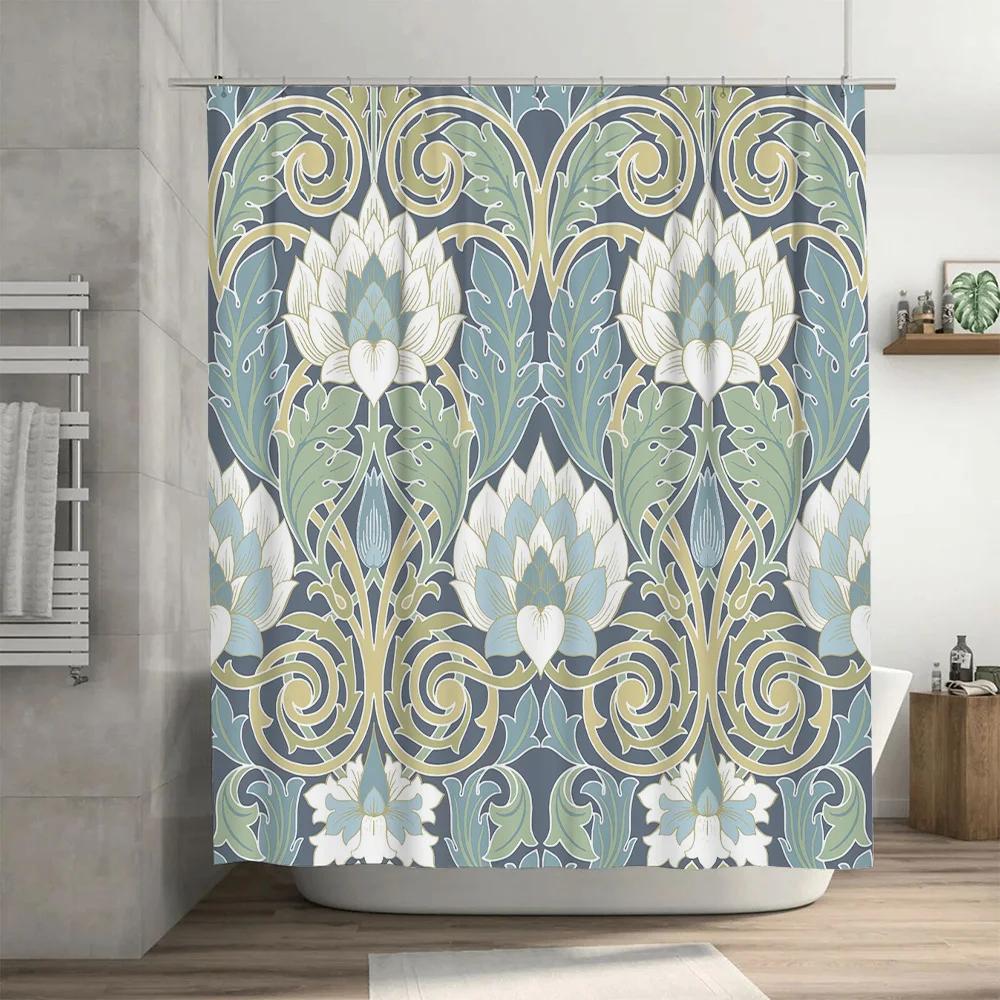 Vintage Floral Shower Curtain Waterproof Fabric Decor for Bathroom Home Decor Blue Green White Flower Shabby Chic Style