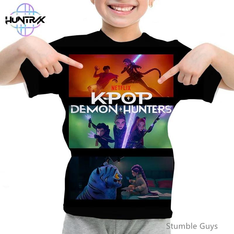 

Kpop Охотники на демонов Летняя детская 3D мультяшная футболка с коротким рукавом Повседневная модная для мальчиков и девочек Аниме одежда 160