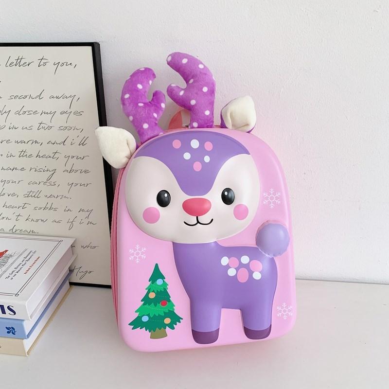 Cartoon Deer Kids Backpack With Pvc Shell For Preschool Children School Use