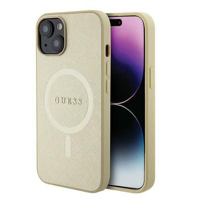 Hülle für iPhone 15 Plus Guess Saffiano MagSafe Gold