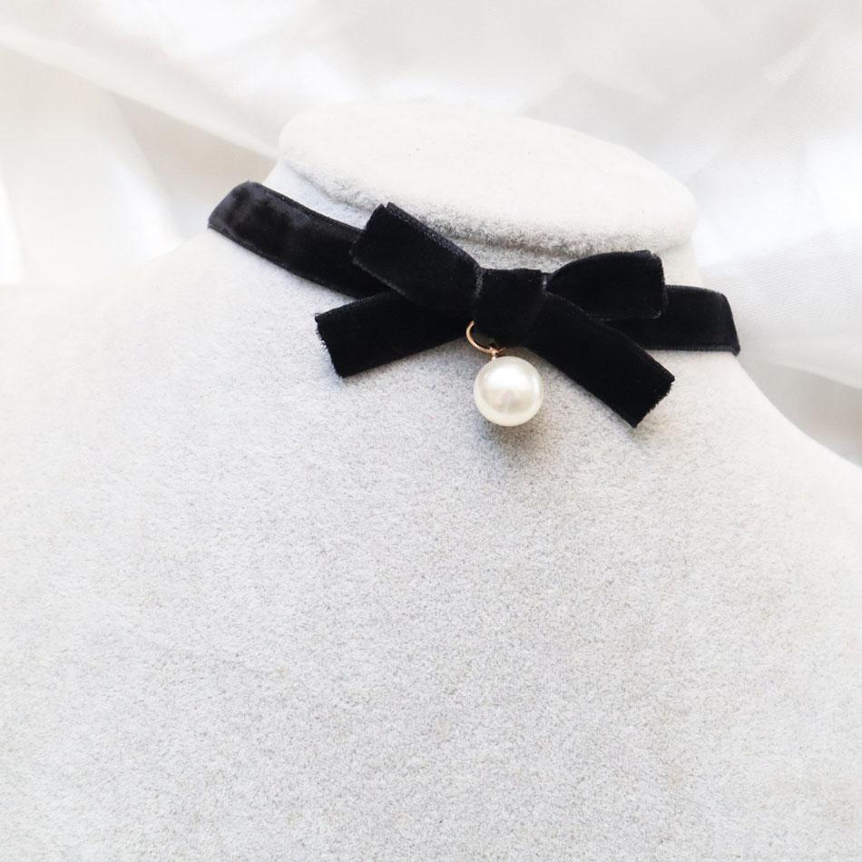 Sexy Velvet Pearl Pendant Choker for Women Bow Neck Clavicle Necklace Lady Jewelry Accessories Girl Gift Lace Gothic Daily Party