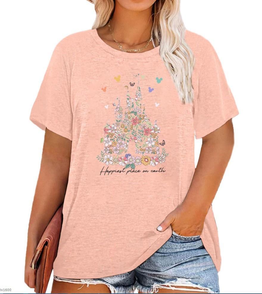 Women's top cat D print short-sleeved shirt apricot comfortable and casual