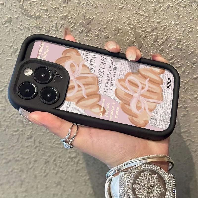 Funda de Teléfono con Patrón de Periódico de Croissant Para Xiaomi Redmi Note 14 Pro Plus 5G 14 13 12 11 10 Redmi 14C 13C 12C Cubierta de Parachoques de Caramelo