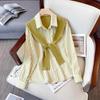 Vertical Striped Shirt for Women Spring Women's Loose Collared Long Sleeved Top