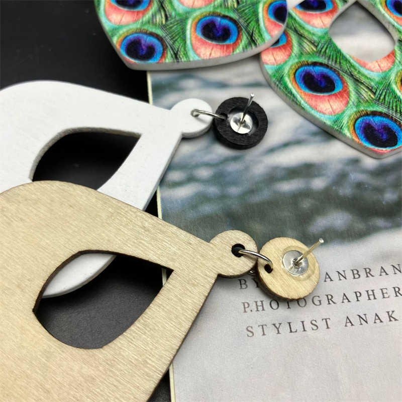 Bohemian Peacock Feather Long Earrings Wooden Earrings Retro Ethnic Style