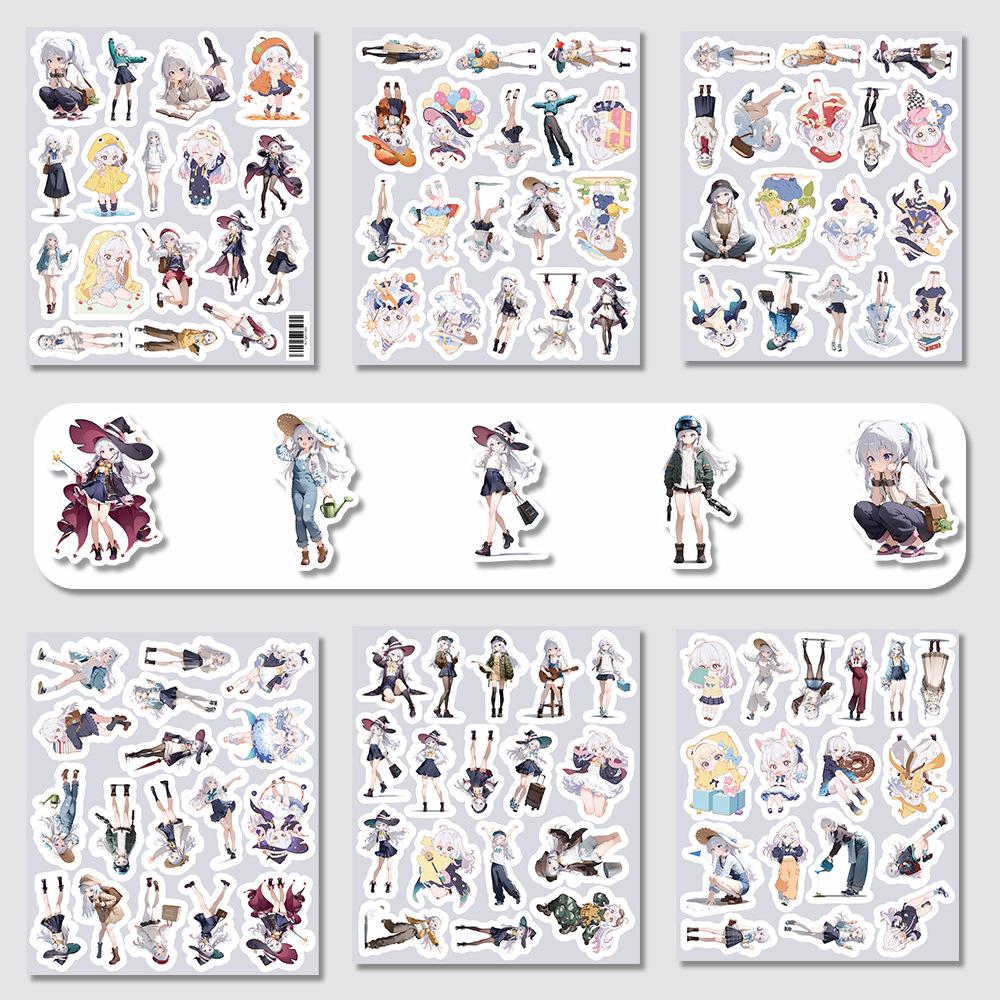 103 Elaina Anime Stickers: 6 Large Sheets Featuring Cute Journey of Elaina Loli Girl Avatars