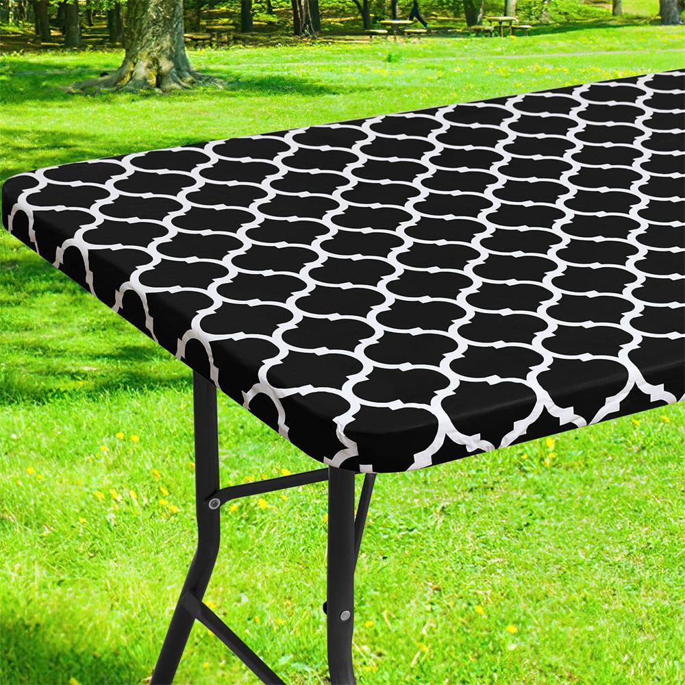 Olanly Rectangle and Round Table Cloth Waterproof Elastic Fitted Table Covers Wipeable Tablecloth Camping for Indoor Outdoor