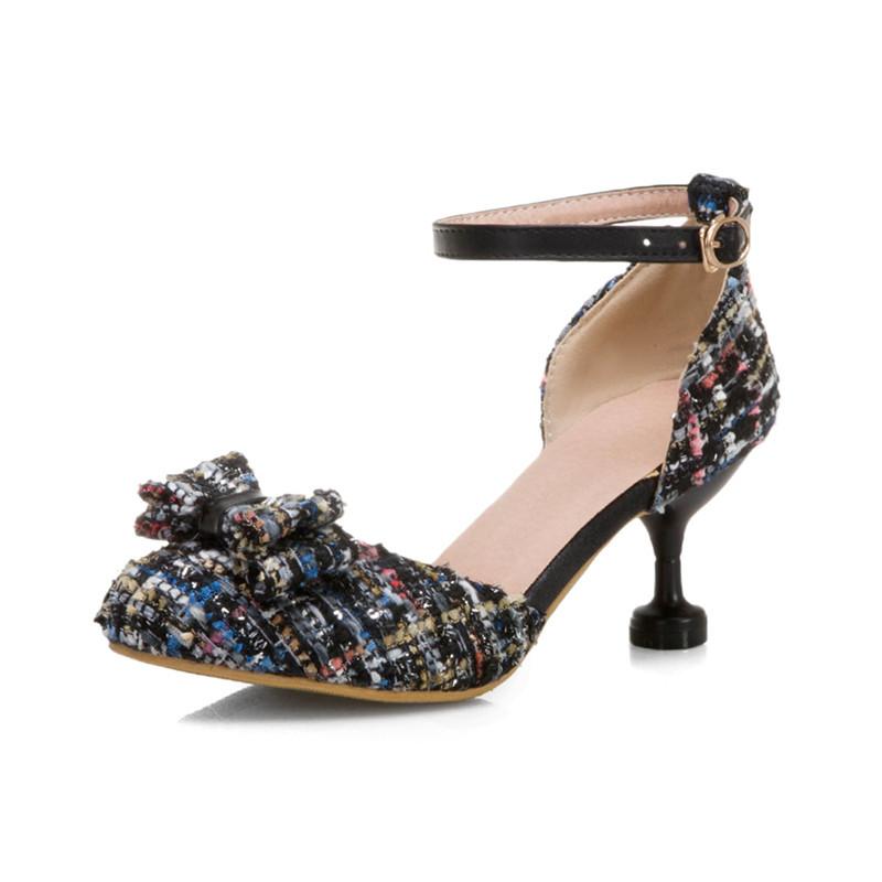 Baotou Sandalen Damen Sommer neu vielseitig dünner Absatz Schnalle einfach Farbe gewebt mittlerer Absatz Feenschuhe