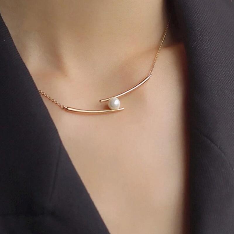 

Pearl Necklace Asymmetrical Thin Chain Gold Feminine ONECOLOR